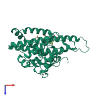 PDB entry 6vdz coloured by chain, top view.
