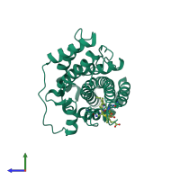 PDB entry 6ve0 coloured by chain, side view.