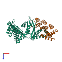 PDB entry 6vek coloured by chain, top view.