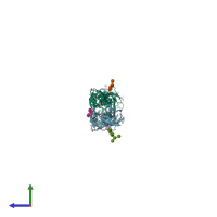 PDB entry 6vfr coloured by chain, side view.