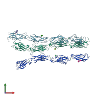 PDB entry 6vfu coloured by chain, front view.