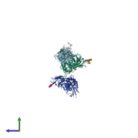 PDB entry 6vfu coloured by chain, side view.