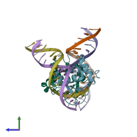 PDB entry 6vg2 coloured by chain, side view.