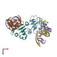 PDB entry 6vg2 coloured by chain, top view.