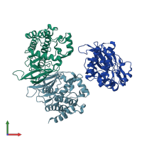 PDB entry 6vg3 coloured by chain, front view.