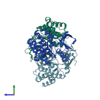 PDB entry 6vg3 coloured by chain, side view.