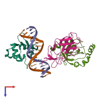 PDB entry 6vge coloured by chain, top view.
