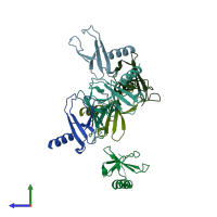 PDB entry 6vgj coloured by chain, side view.