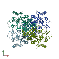 PDB entry 6vh9 coloured by chain, front view.