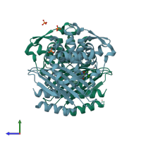 PDB 6vhs coloured by chain and viewed from the side.