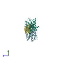 PDB entry 6vi4 coloured by chain, side view.