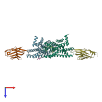 PDB entry 6vi4 coloured by chain, top view.