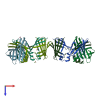 PDB entry 6vid coloured by chain, top view.