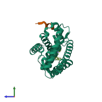 PDB entry 6vif coloured by chain, side view.