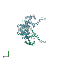 PDB entry 6vj6 coloured by chain, side view.
