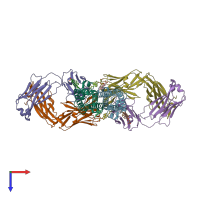 PDB entry 6vja coloured by chain, top view.