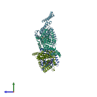 PDB entry 6vjf coloured by chain, side view.