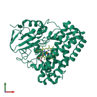 PDB entry 6vjx coloured by chain, front view.