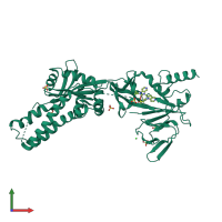 PDB entry 6vkd coloured by chain, front view.