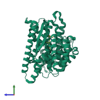 PDB entry 6vl1 coloured by chain, side view.