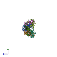 PDB entry 6vl8 coloured by chain, side view.