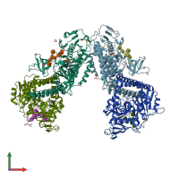 PDB entry 6vld coloured by chain, front view.