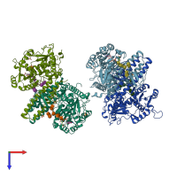 PDB entry 6vld coloured by chain, top view.
