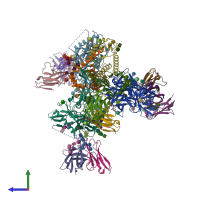 PDB entry 6vlr coloured by chain, side view.