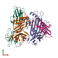 PDB entry 6vm7 coloured by chain, front view.
