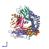 PDB entry 6vm7 coloured by chain, side view.