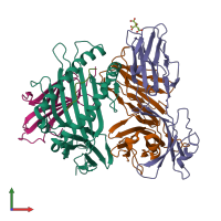 PDB entry 6vm8 coloured by chain, front view.