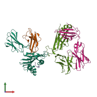 PDB entry 6vm9 coloured by chain, front view.