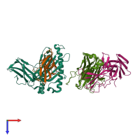 PDB entry 6vm9 coloured by chain, top view.