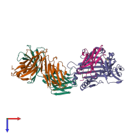 PDB entry 6vmc coloured by chain, top view.