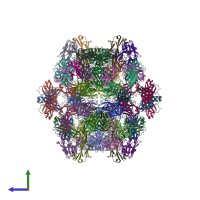 PDB entry 6vmk coloured by chain, side view.
