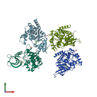 PDB entry 6vnk coloured by chain, front view.