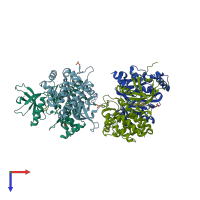 PDB entry 6vnk coloured by chain, top view.