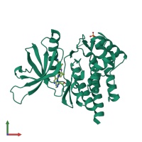 PDB entry 6vns coloured by chain, front view.