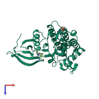 PDB entry 6vnv coloured by chain, top view.