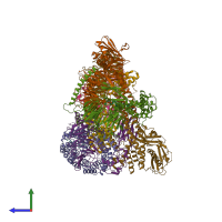 PDB entry 6vnw coloured by chain, side view.