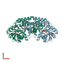 PDB entry 6vo2 coloured by chain, front view.