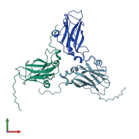 PDB entry 6voc coloured by chain, front view.