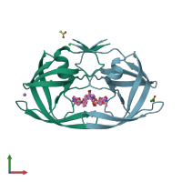 PDB entry 6voe coloured by chain, front view.