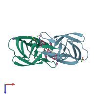 PDB entry 6voe coloured by chain, top view.