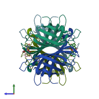 PDB entry 6vp1 coloured by chain, side view.