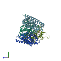 PDB entry 6vpf coloured by chain, side view.