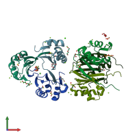 PDB entry 6vpq coloured by chain, front view.