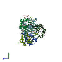 PDB entry 6vpq coloured by chain, side view.