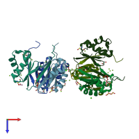 PDB entry 6vpq coloured by chain, top view.