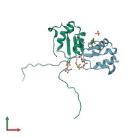 PDB entry 6vpr coloured by chain, front view.
